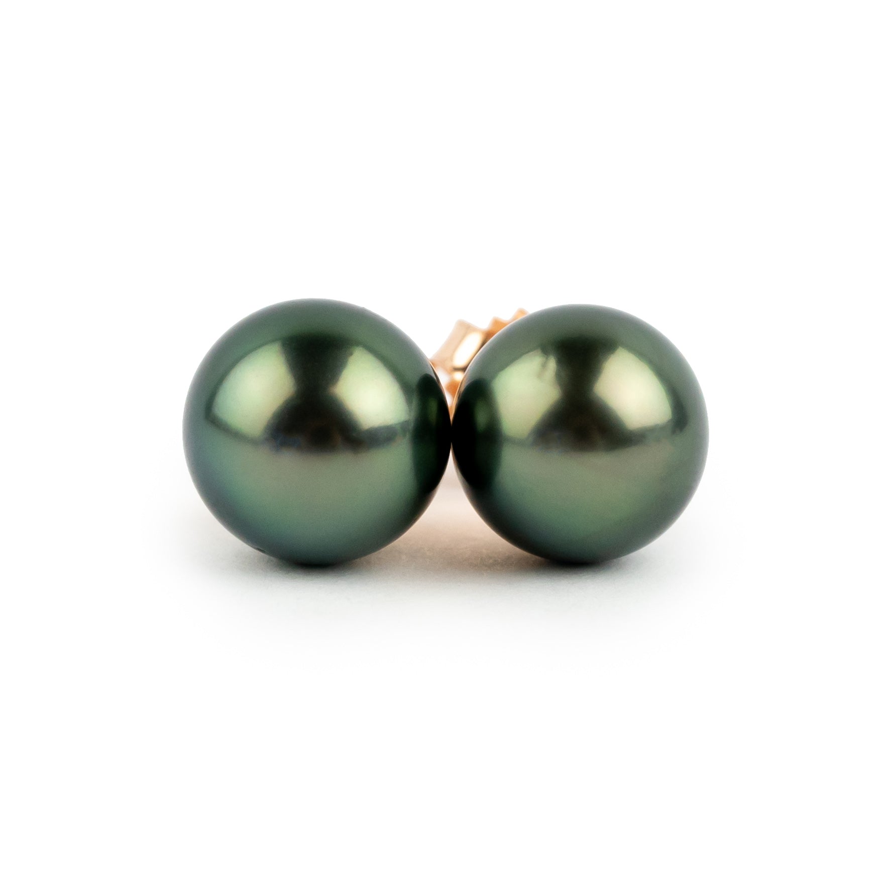 Luscious Green 9-9.6mm Tahitian Pearl Stud Earrings