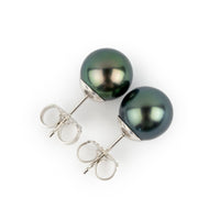 Luscious Green 9-9.6mm Tahitian Pearl Stud Earrings