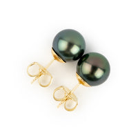 Luscious Green 9-9.6mm Tahitian Pearl Stud Earrings