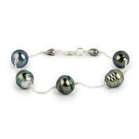 Gorgeous Greens Tin-Cup Tahitian Pearl Bracelet on Sterling Silver