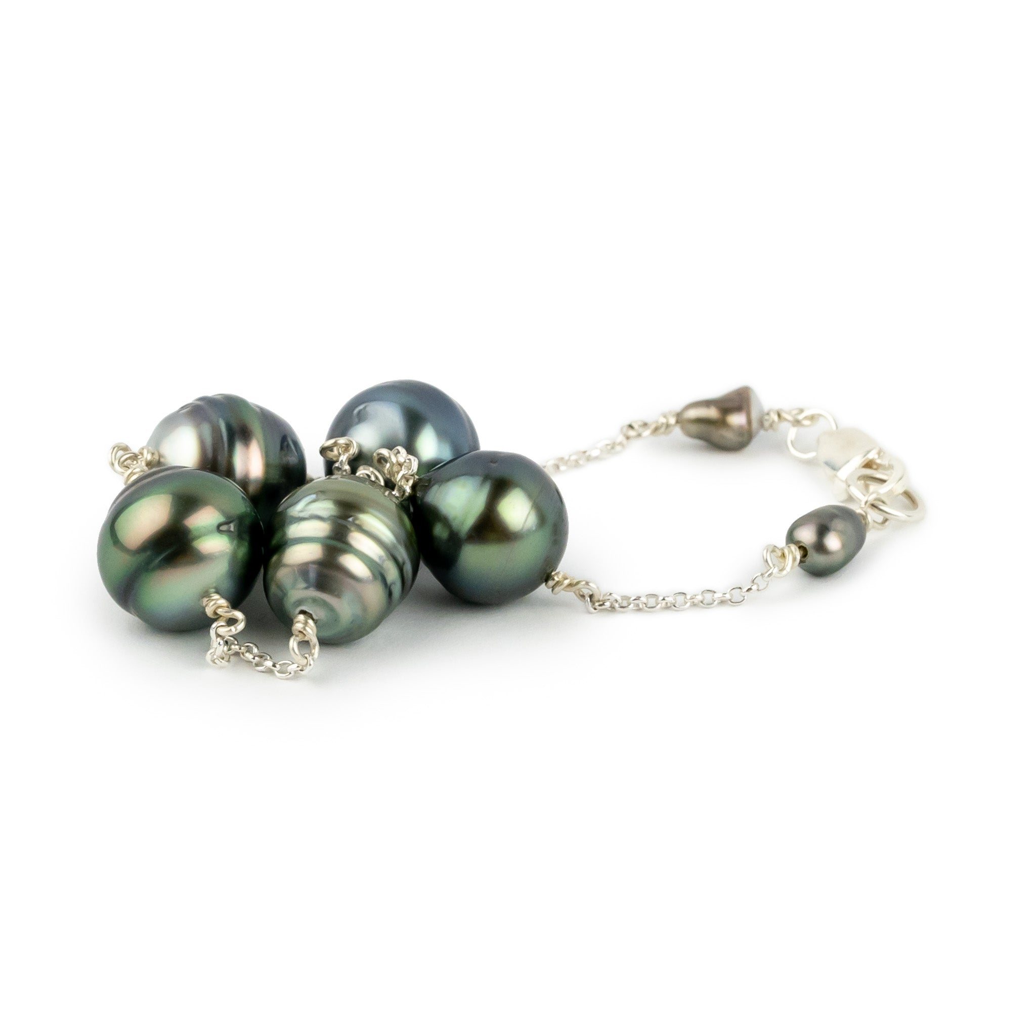Gorgeous Greens Tin-Cup Tahitian Pearl Bracelet on Sterling Silver