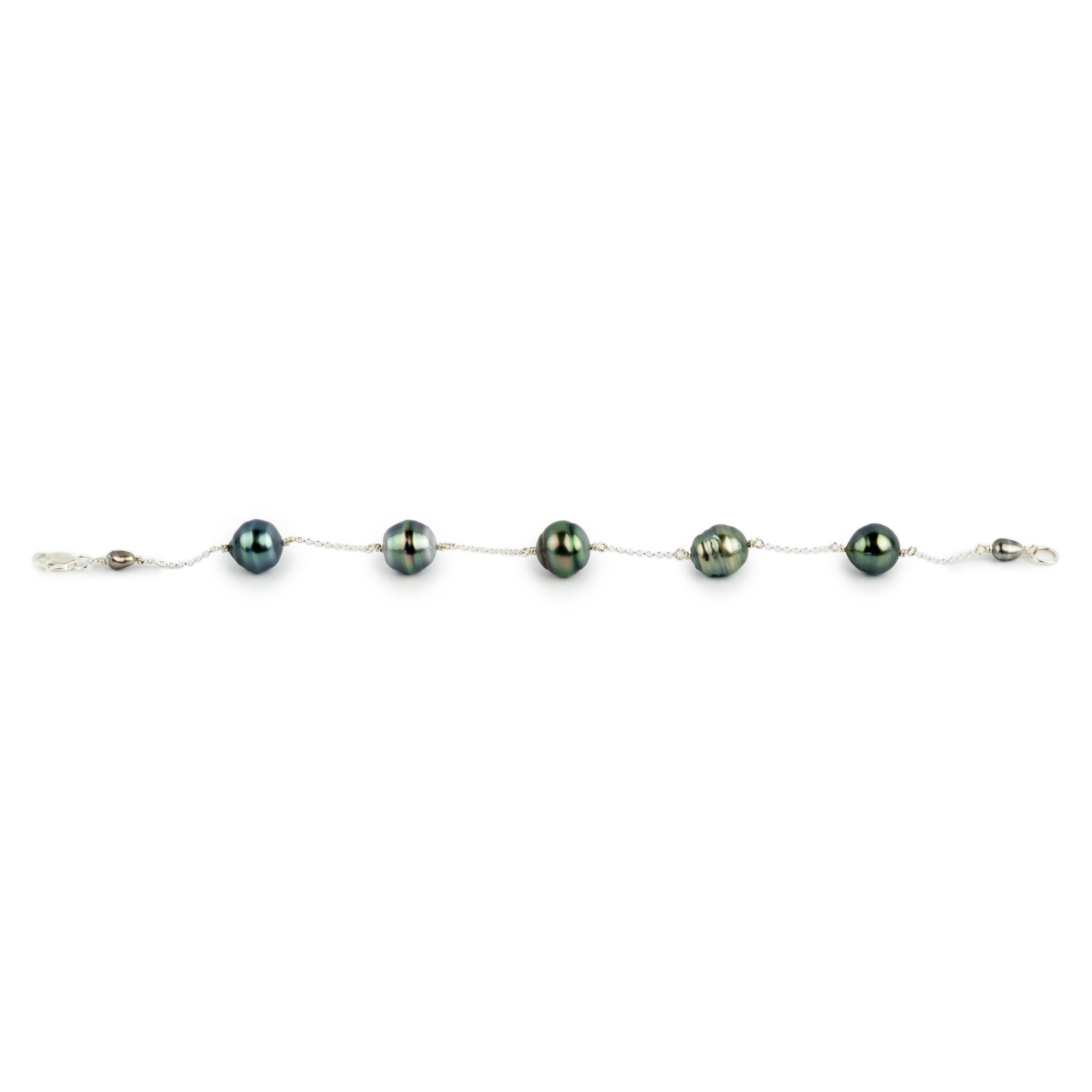 Gorgeous Greens Tin-Cup Tahitian Pearl Bracelet on Sterling Silver