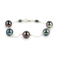 Five Flash Tin-Cup Tahitian Pearl Bracelet on Sterling Silver