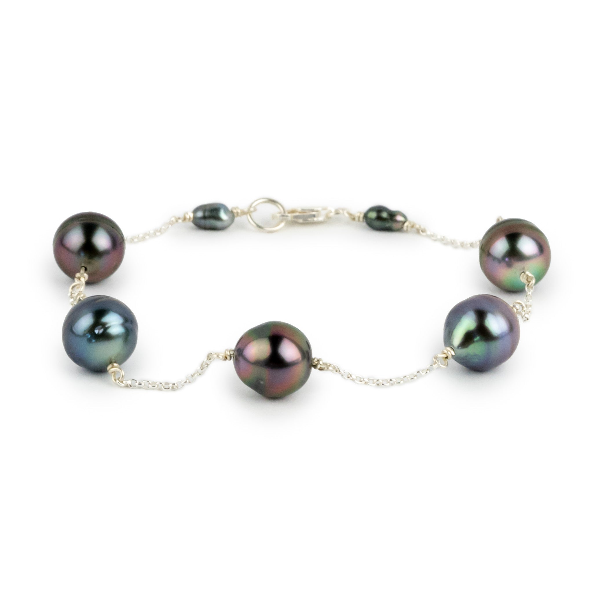 Five Flash Tin-Cup Tahitian Pearl Bracelet on Sterling Silver