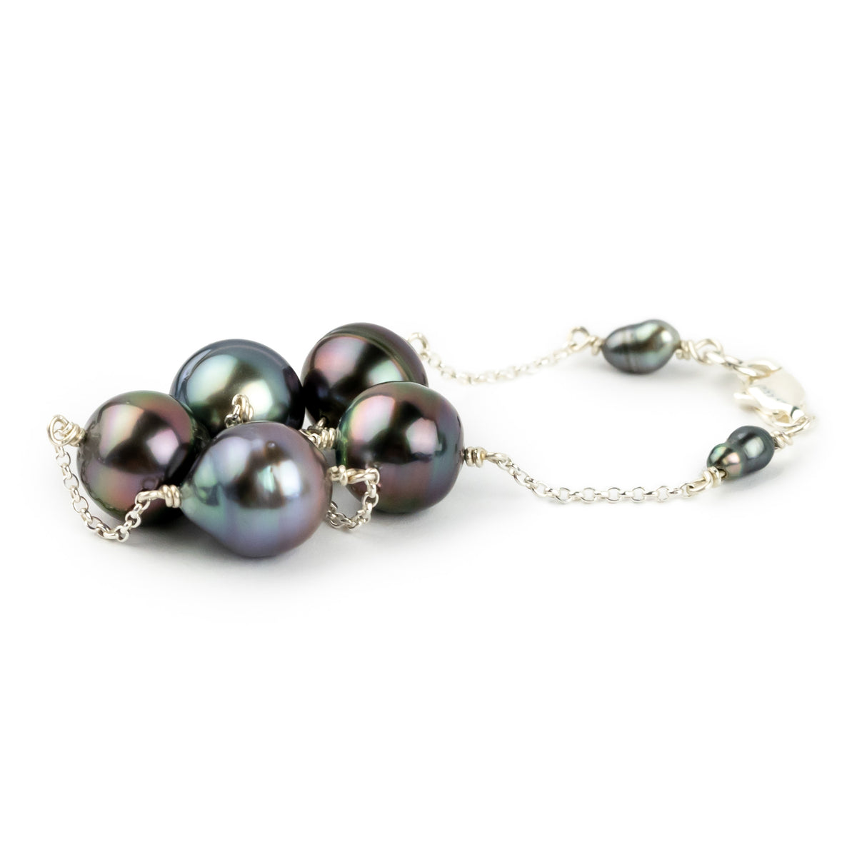 Five Flash Tin-Cup Tahitian Pearl Bracelet on Sterling Silver