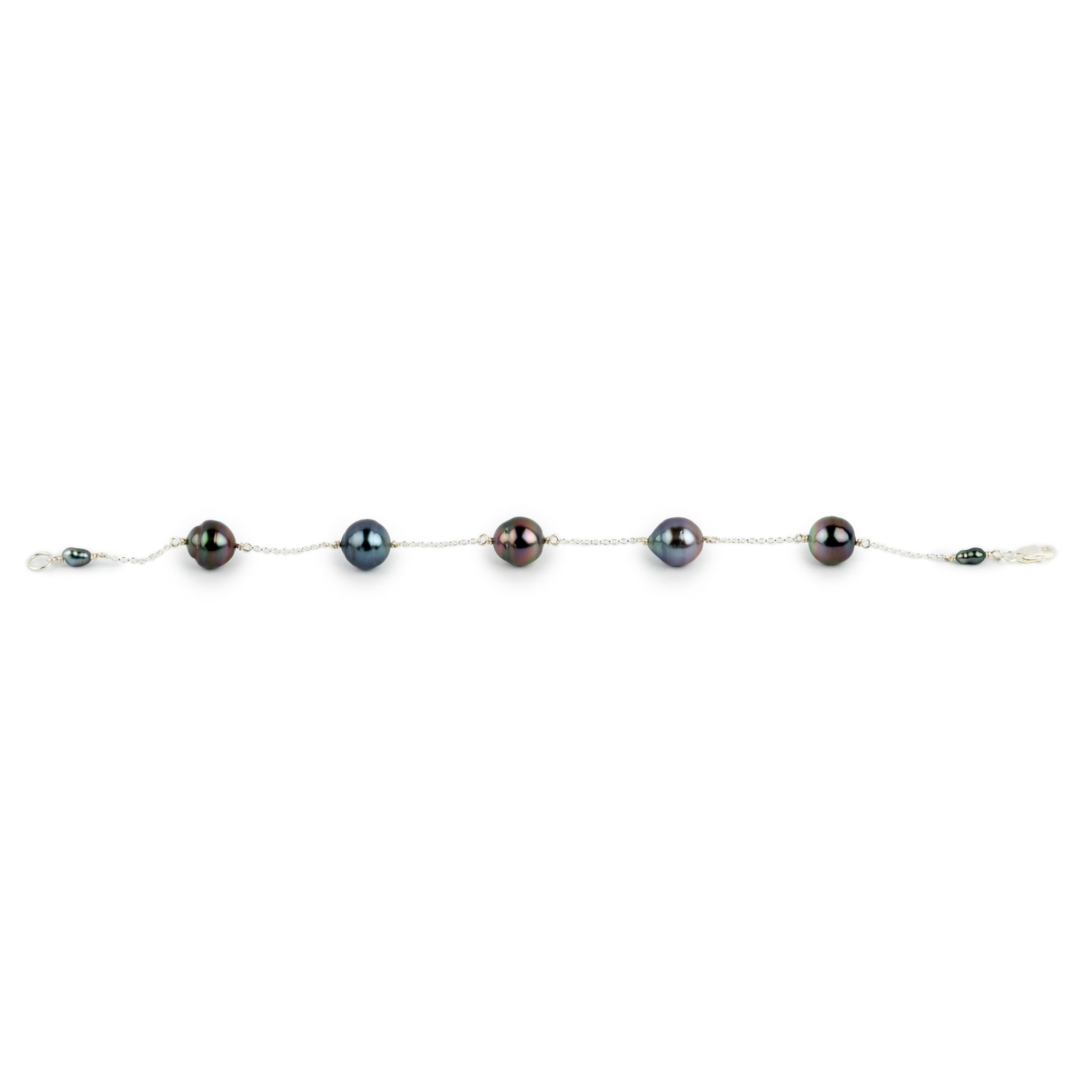 Five Flash Tin-Cup Tahitian Pearl Bracelet on Sterling Silver