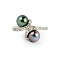 Tahitian Pearl & Diamond Tehau Ring on 14K White Gold