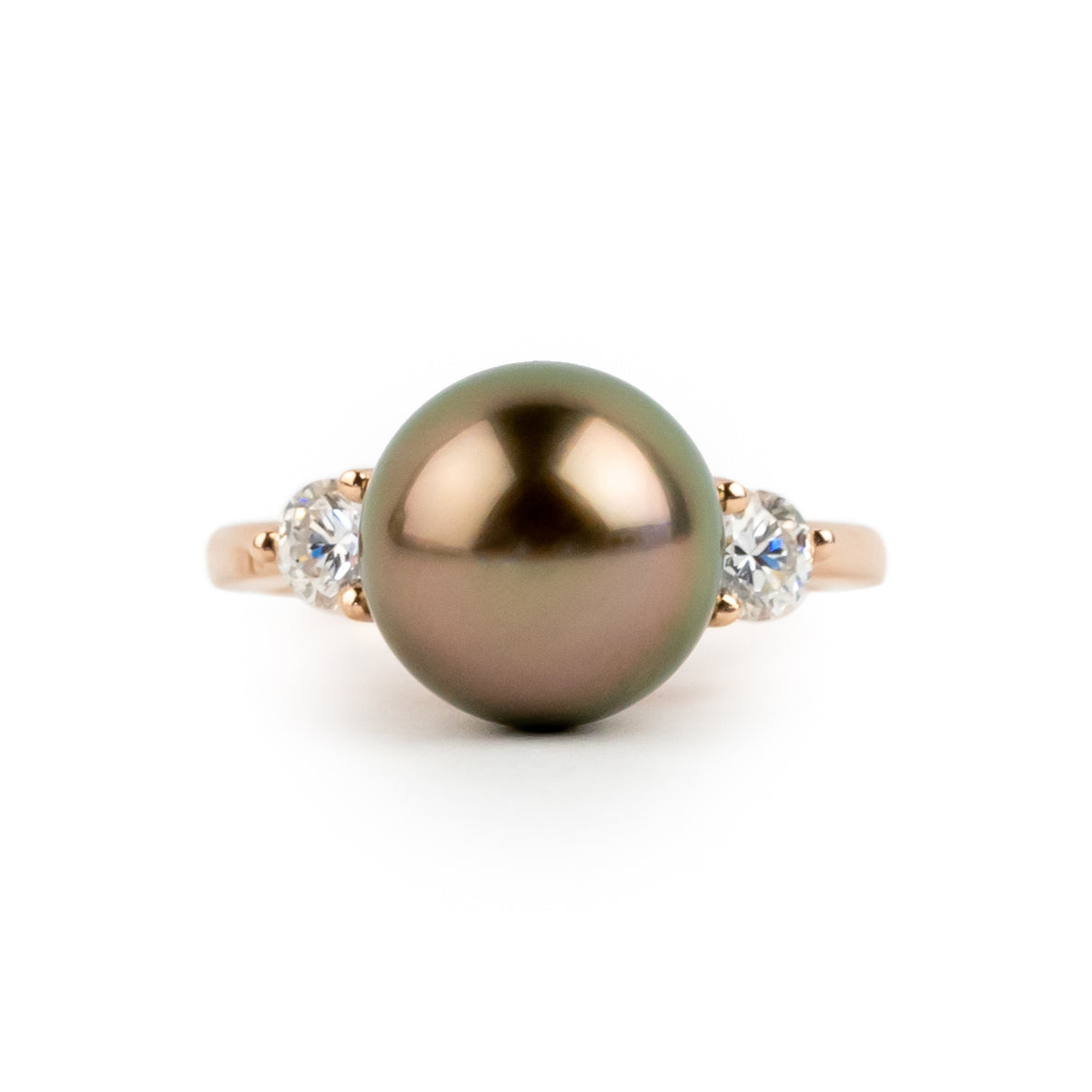 Tahitian Pearl & Diamond Bisou Ring on 14K Rose Gold
