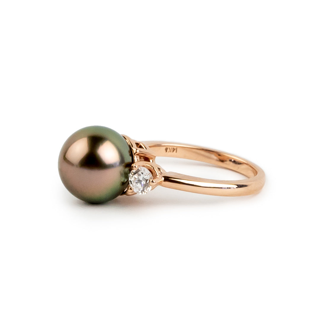 Tahitian Pearl & Diamond Bisou Ring on 14K Rose Gold