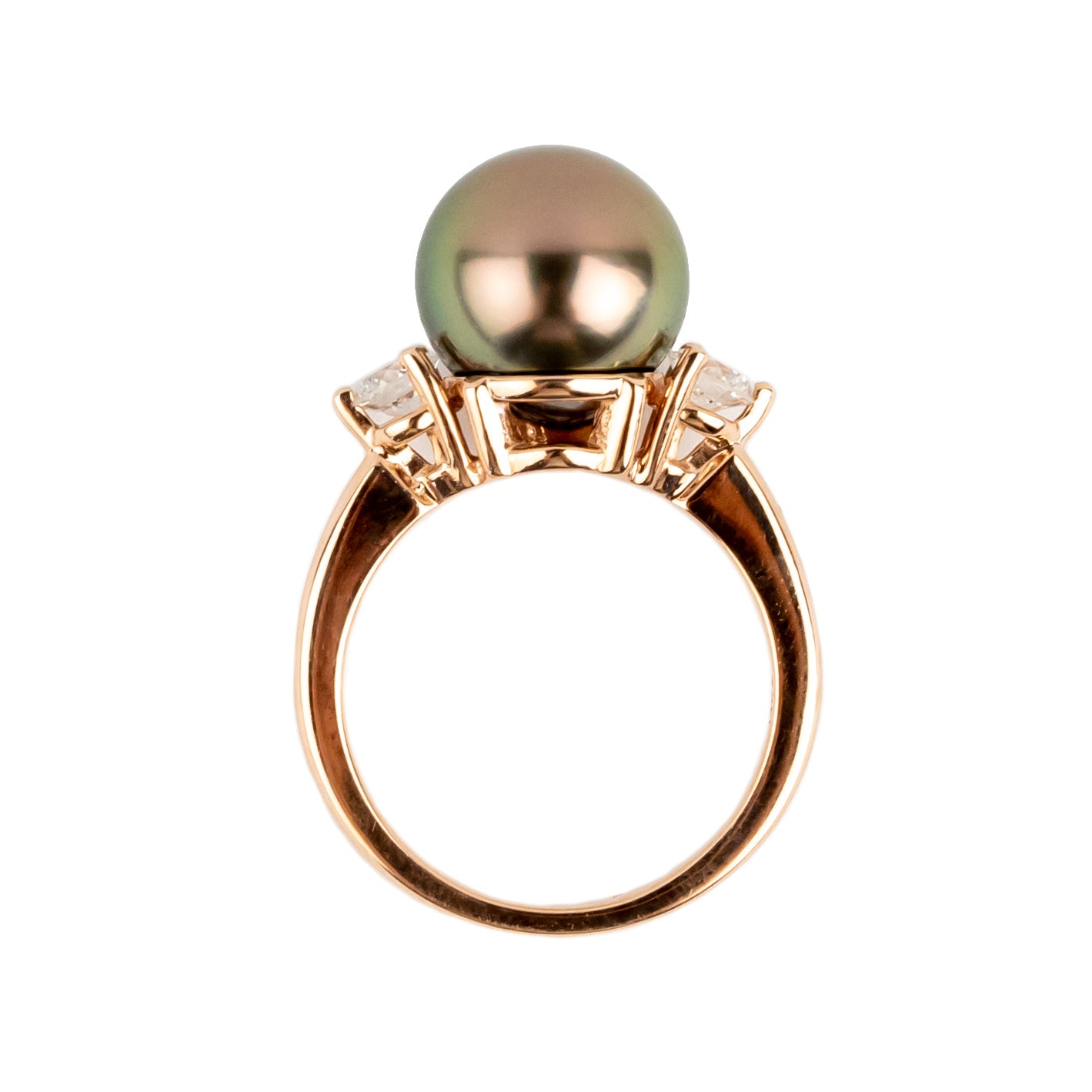 Tahitian Pearl & Diamond Bisou Ring on 14K Rose Gold