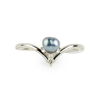 Tahitian Keshi Pearl & Diamond Sunrise Ring on Sterling Silver