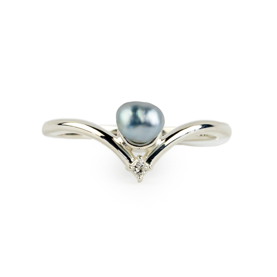 Tahitian Keshi Pearl & Diamond Sunrise Ring on Sterling Silver