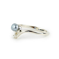 Tahitian Keshi Pearl & Diamond Sunrise Ring on Sterling Silver