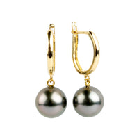 Light Lavender Pink 8.6mm Tahitian Pearl U-Hoop Earrings on 14K Yellow Gold