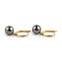 Light Lavender Pink 8.6mm Tahitian Pearl U-Hoop Earrings on 14K Yellow Gold
