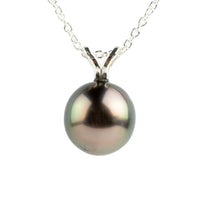 Pink Green 9mm Tahitian Pearl I'a Necklace on Sterling Silver