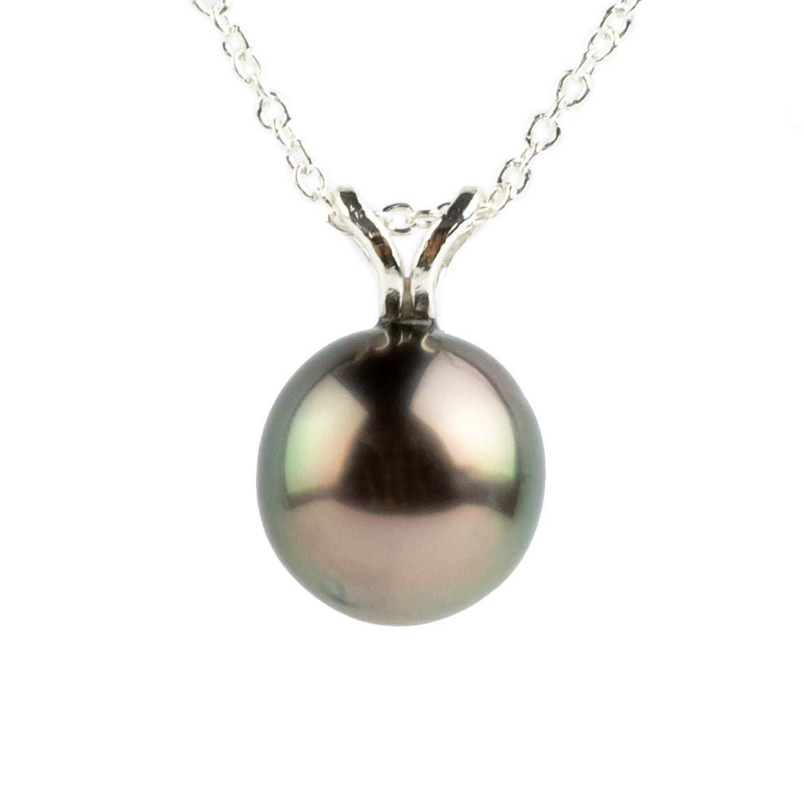 Pink Green 9mm Tahitian Pearl I'a Necklace on Sterling Silver