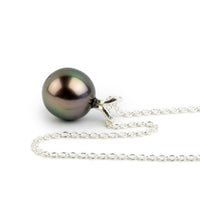 Pink Green 9mm Tahitian Pearl I'a Necklace on Sterling Silver