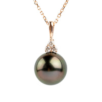 Aubergine Green Tahitian Pearl & Diamond Toru Necklace on 14K Rose Gold