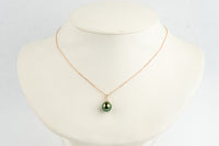 Warm Golden Green Tahitian Pearl & Diamond Toru Necklace on 14K Rose Gold