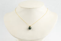 Luminous Green 9.5mm Tahitian Pearl I'a Necklace on 14K Yellow Gold