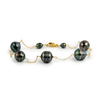 Peacock Circled Tin-Cup Tahitian Pearl Bracelet on Gold Filled
