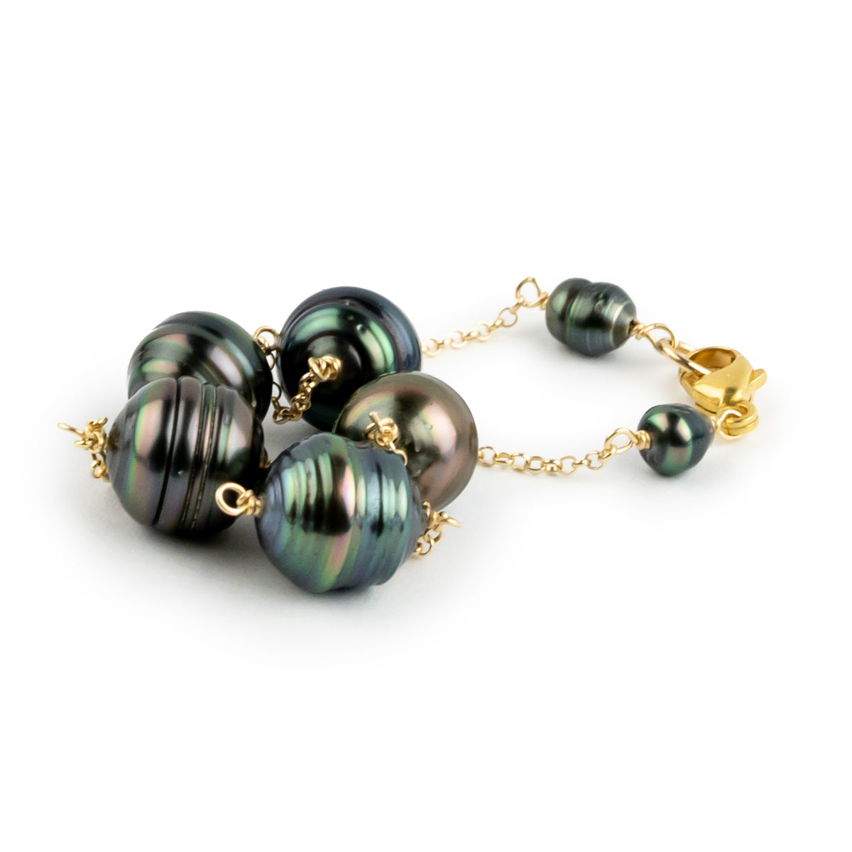 Peacock Circled Tin-Cup Tahitian Pearl Bracelet on Gold Filled