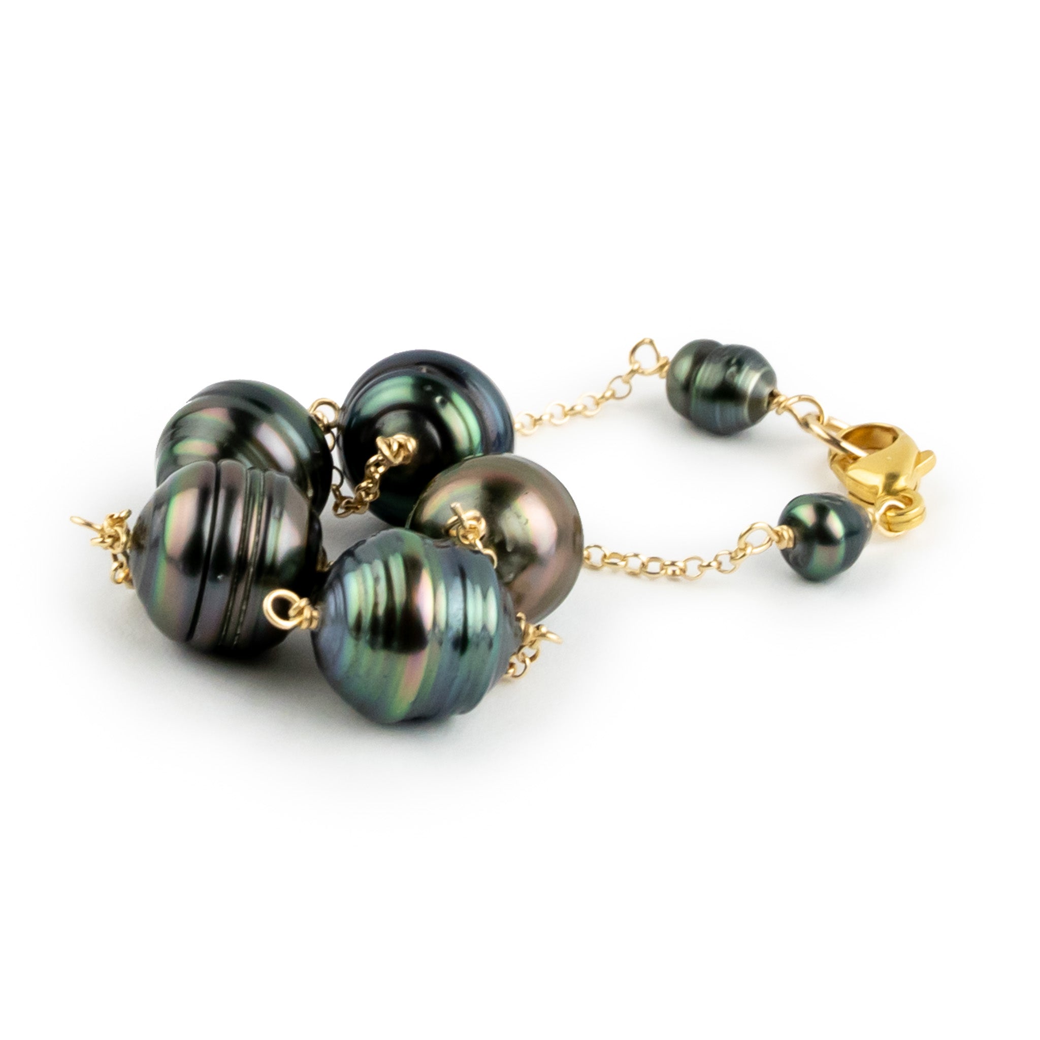 Peacock Circled Tin-Cup Tahitian Pearl Bracelet on Gold Filled