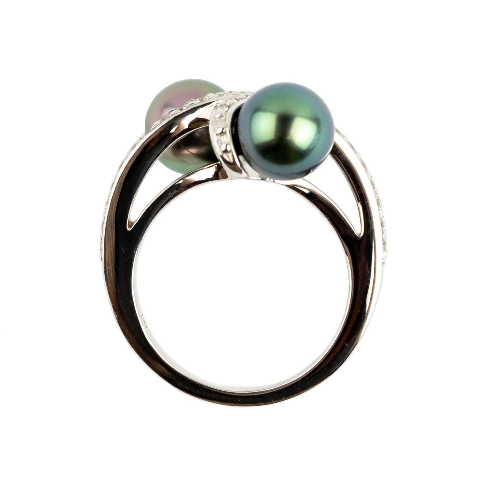 Tahitian Pearl & Diamond Tehau Ring on 14K White Gold