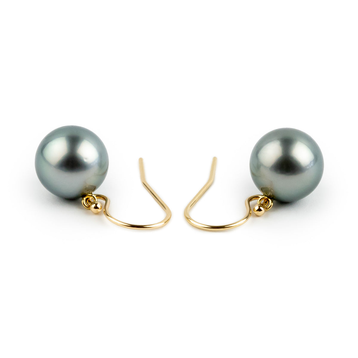 Silvery Powder Blue Tahitian Pearl Dangle Earrings on 14K Yellow Gold