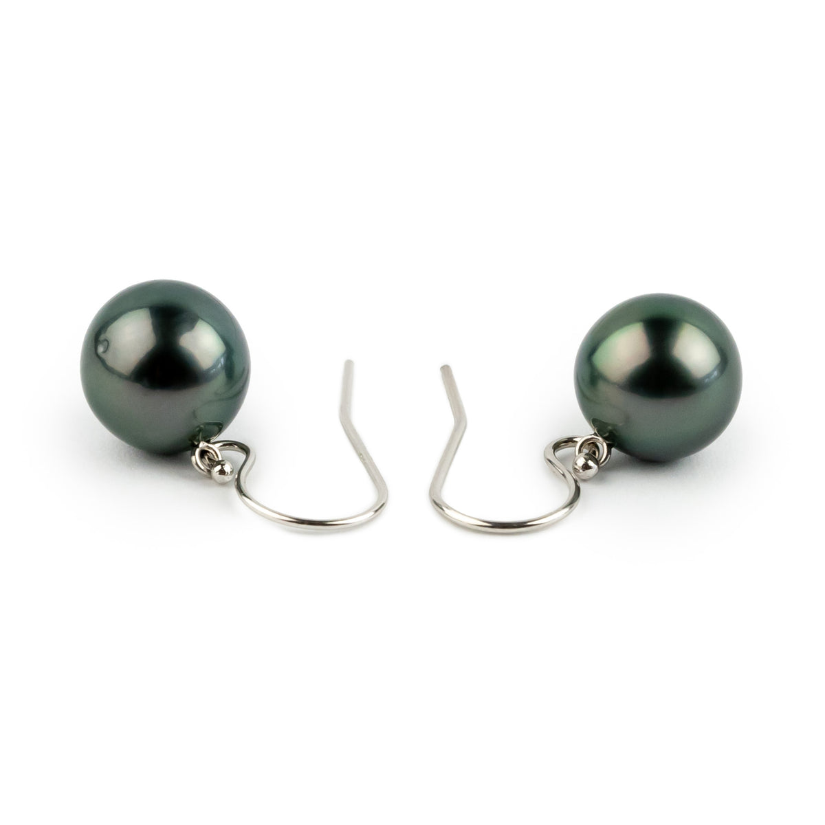 Dusky Teal Tahitian Pearl Dangle Earrings on 14K White Gold