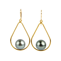 Pale Blue Tahitian Pearl Teardrop Dangle Earrings on Gold Filled