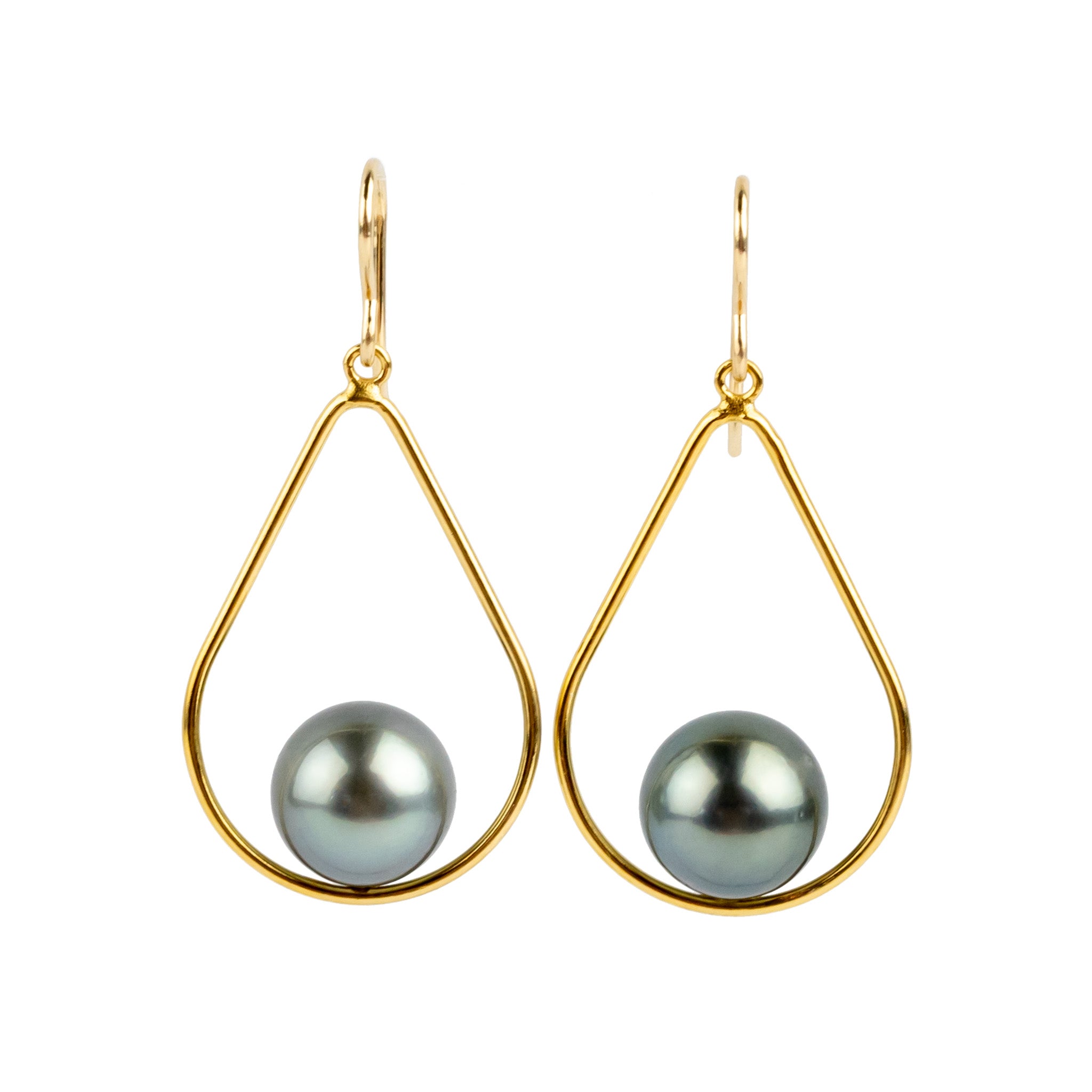 Pale Blue Tahitian Pearl Teardrop Dangle Earrings on Gold Filled