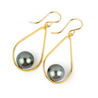 Pale Blue Tahitian Pearl Teardrop Dangle Earrings on Gold Filled