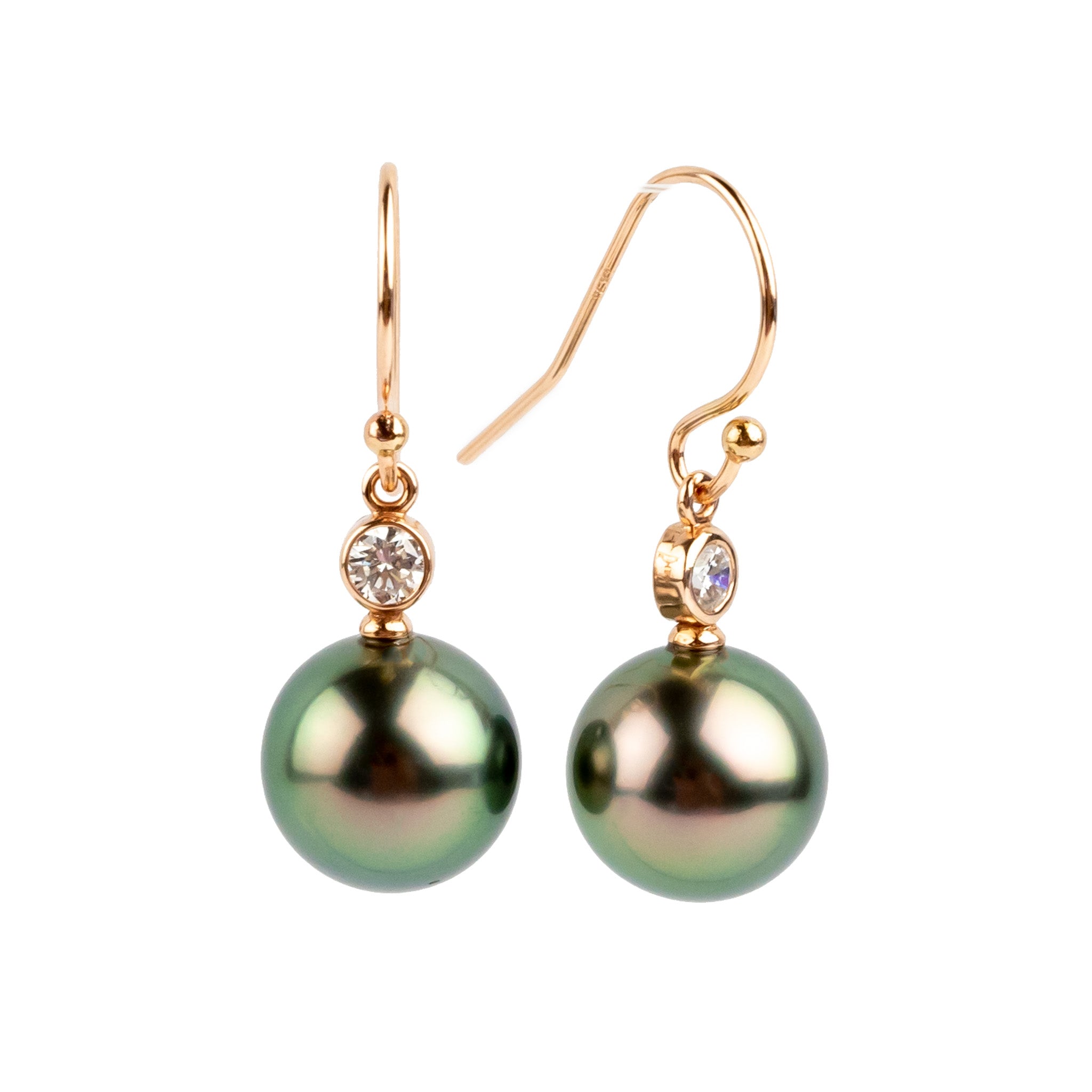 Tahitian Pearl & Diamond Aurora French Hook Earrings on 14K Rose Gold