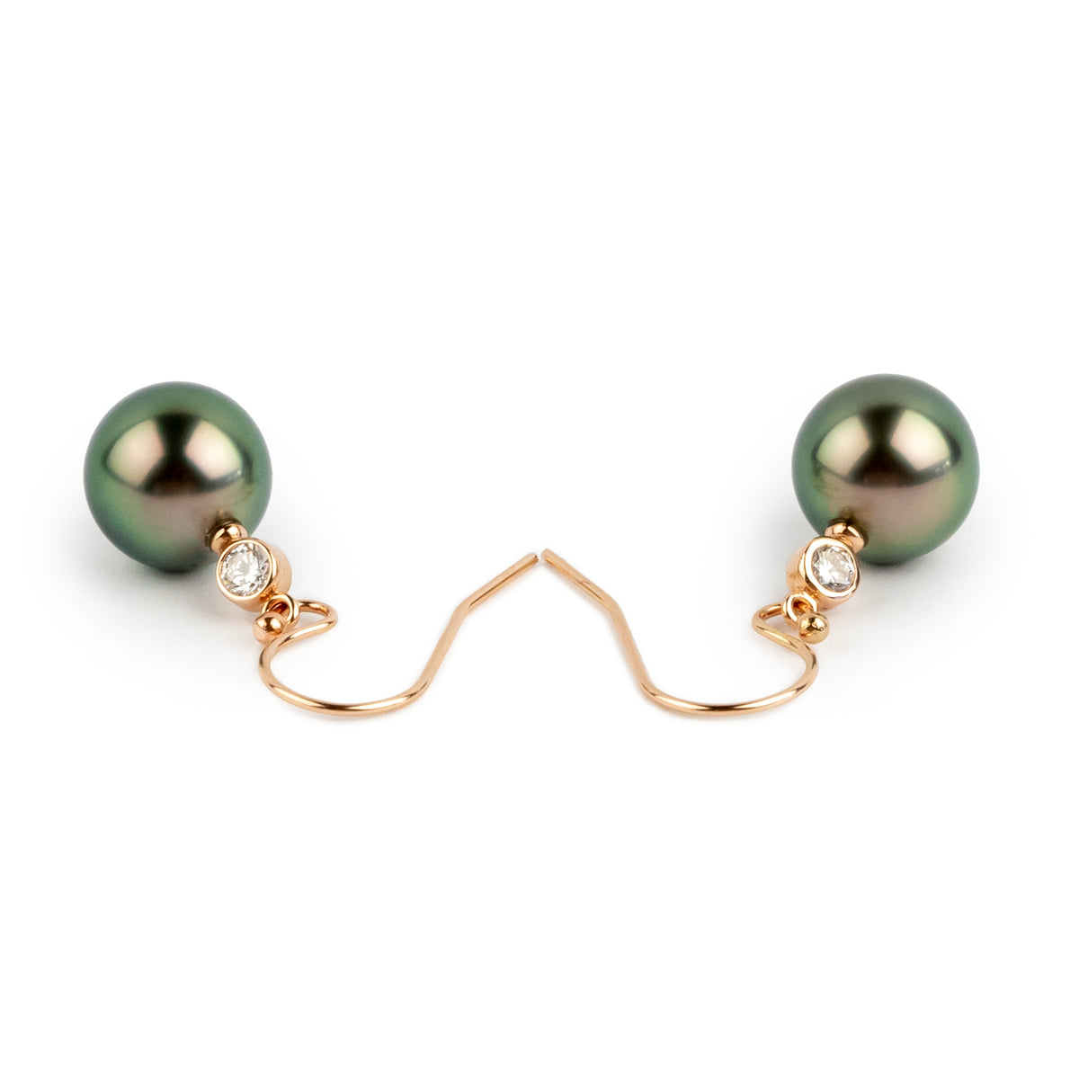 Tahitian Pearl & Diamond Aurora French Hook Earrings on 14K Rose Gold