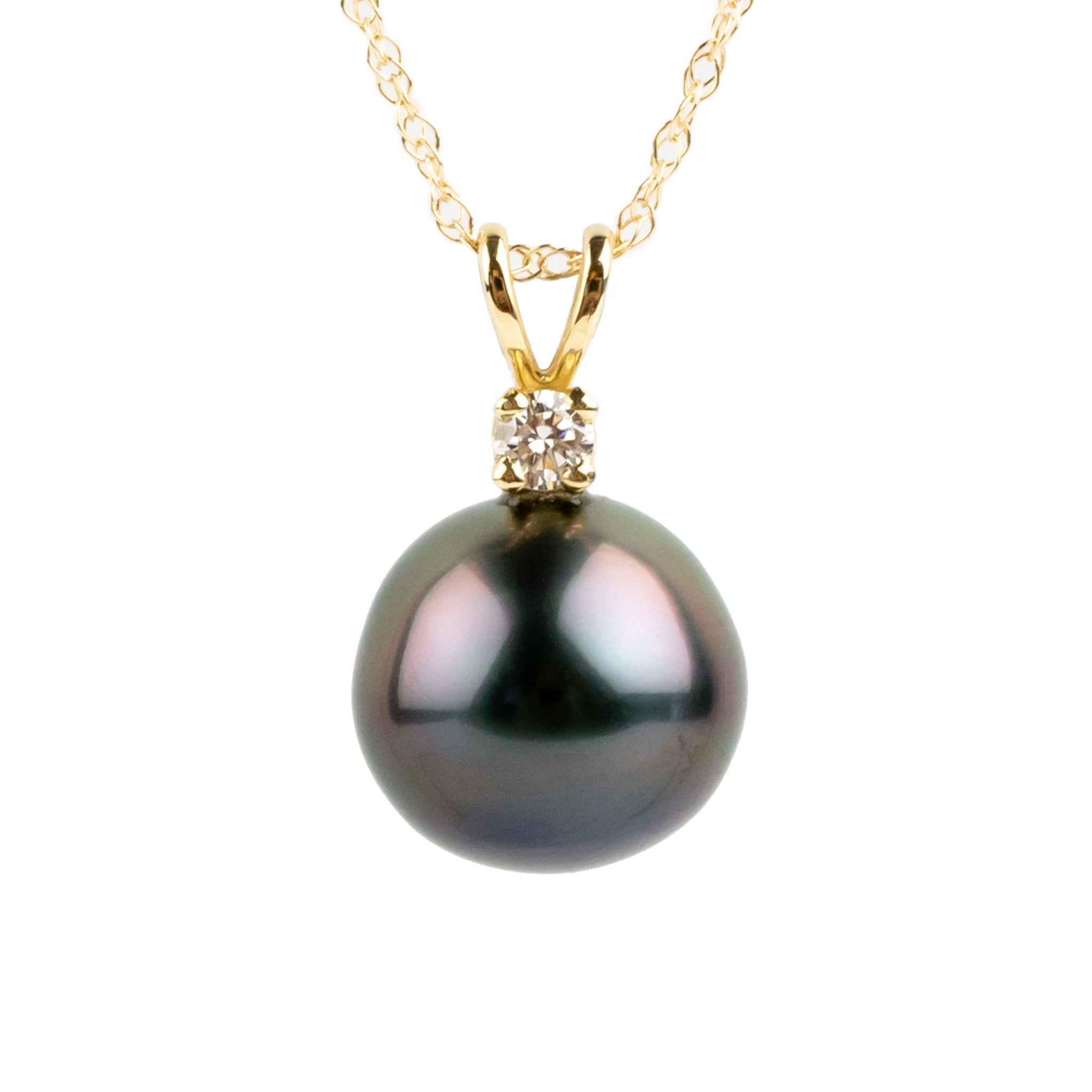 Tahitian Pearl & Diamond Deep Purple Étoile Necklace on 10K Yellow Gold