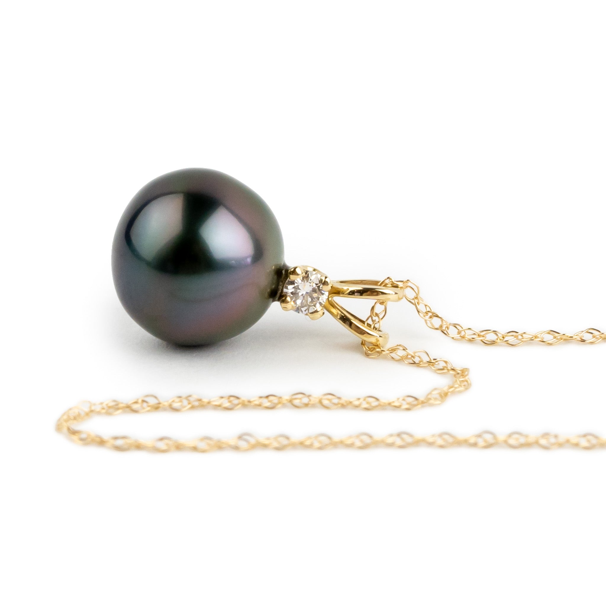 Tahitian Pearl & Diamond Deep Purple Étoile Necklace on 10K Yellow Gold