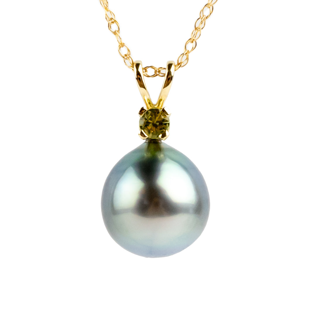 Tahitian Pearl & Peridot Sky Blue Étoile Necklace on 10K Gold