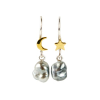 Star & Moon Tahitian Keshi Pearl Hook Earrings