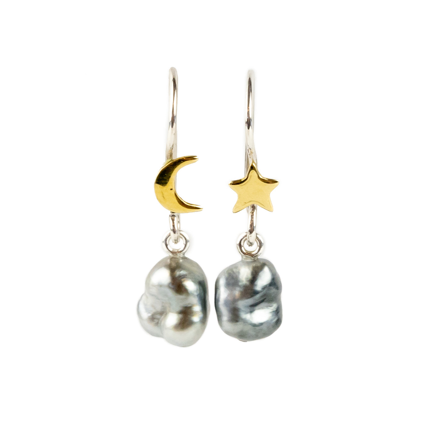 Star & Moon Tahitian Keshi Pearl Hook Earrings