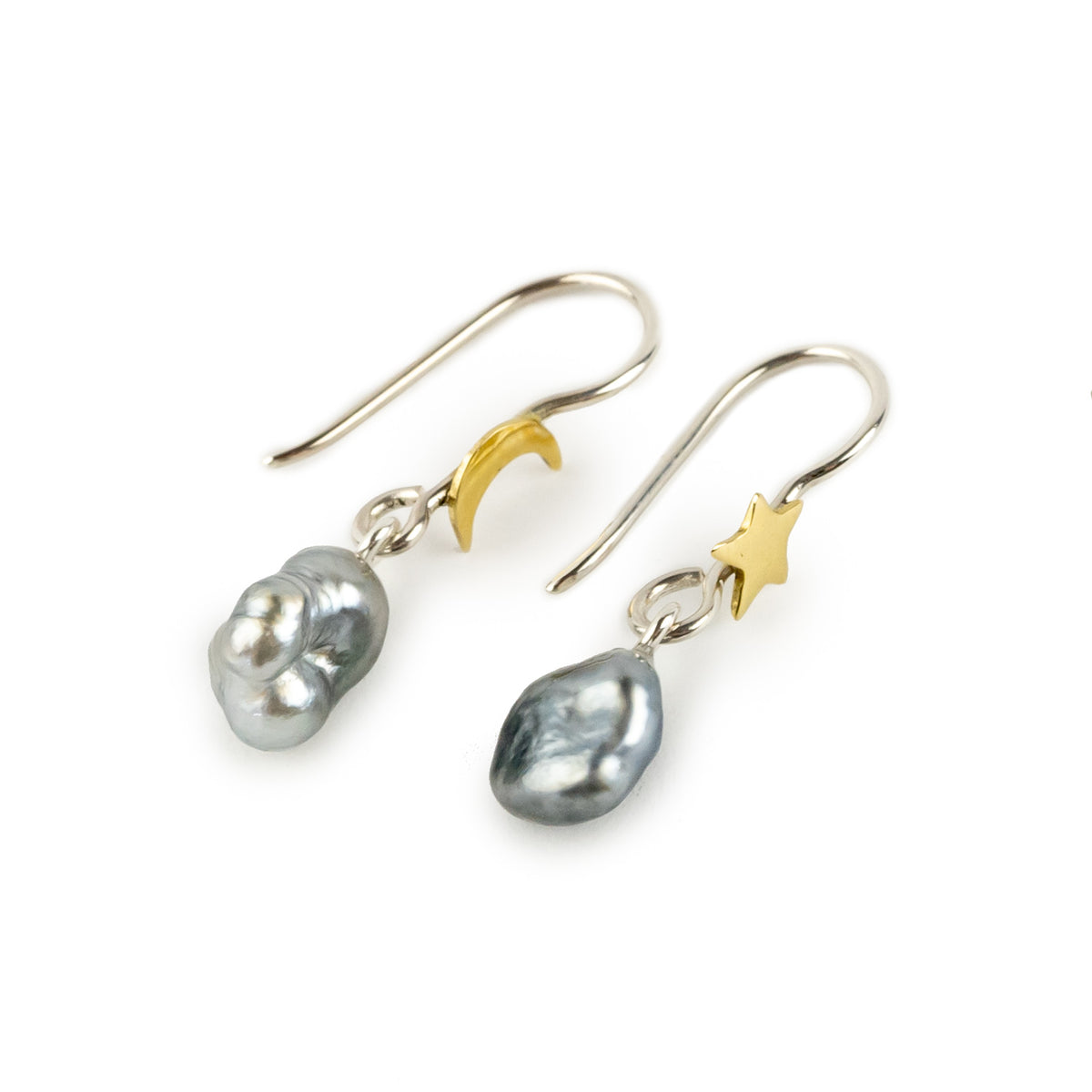Star & Moon Tahitian Keshi Pearl Hook Earrings