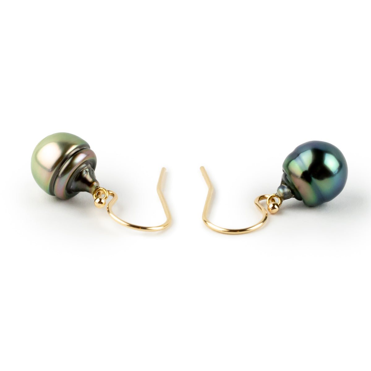 Sea & Sand Circled Tahitian Pearl Dangle Earrings on 14K Yellow Gold