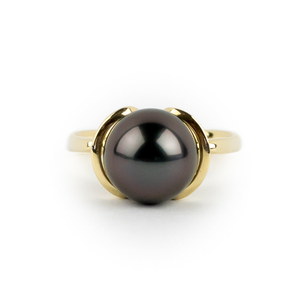 Deep Plum Tahitian Pearl Petal Ring
