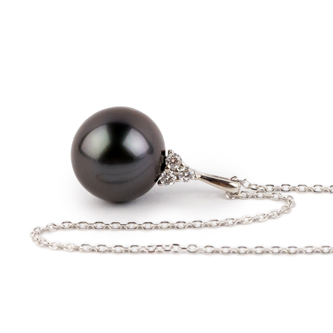 Deep Purple Tahitian Pearl & Diamond Toru Necklace on 14K White Gold