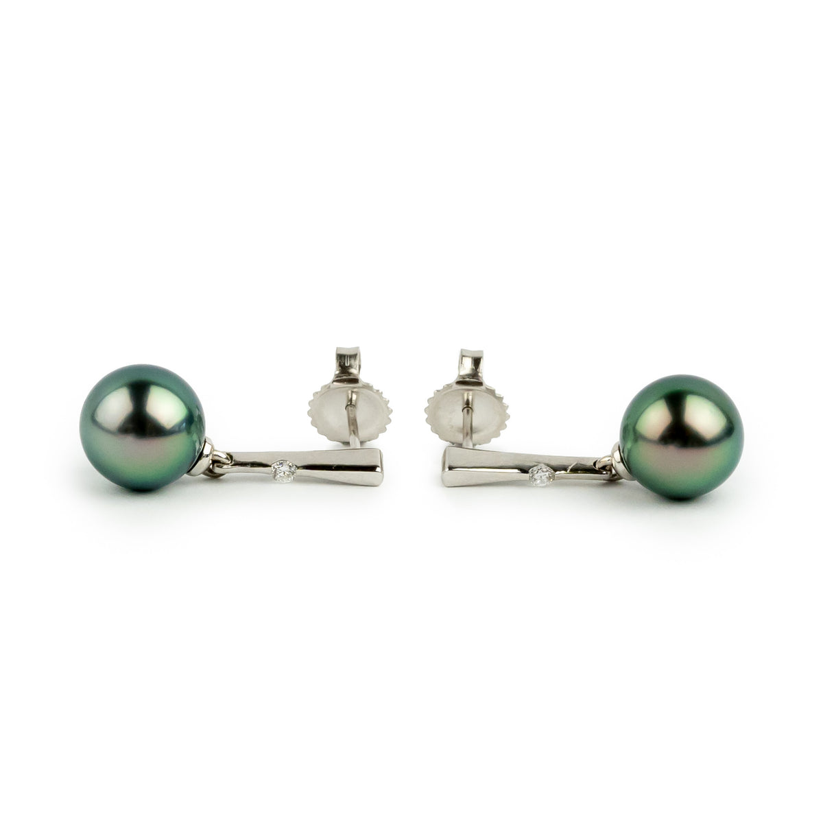 Tahitian Pearl & Diamond Stella Earrings on 14K White Gold