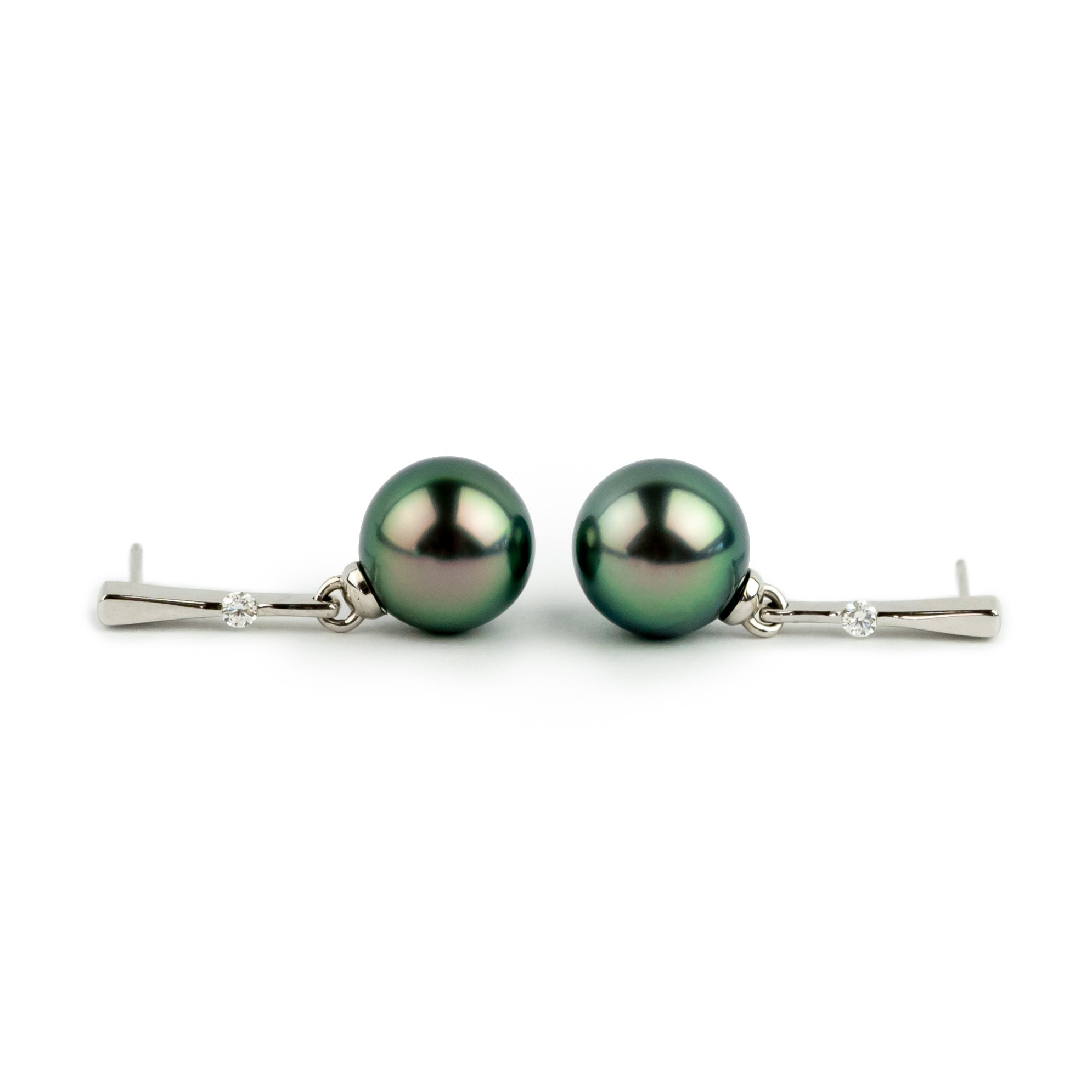 Tahitian Pearl & Diamond Stella Earrings on 14K White Gold