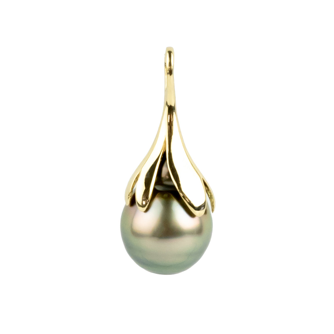 Golden Pink Green 9.5mm Drop Tahitian Pearl Pendant