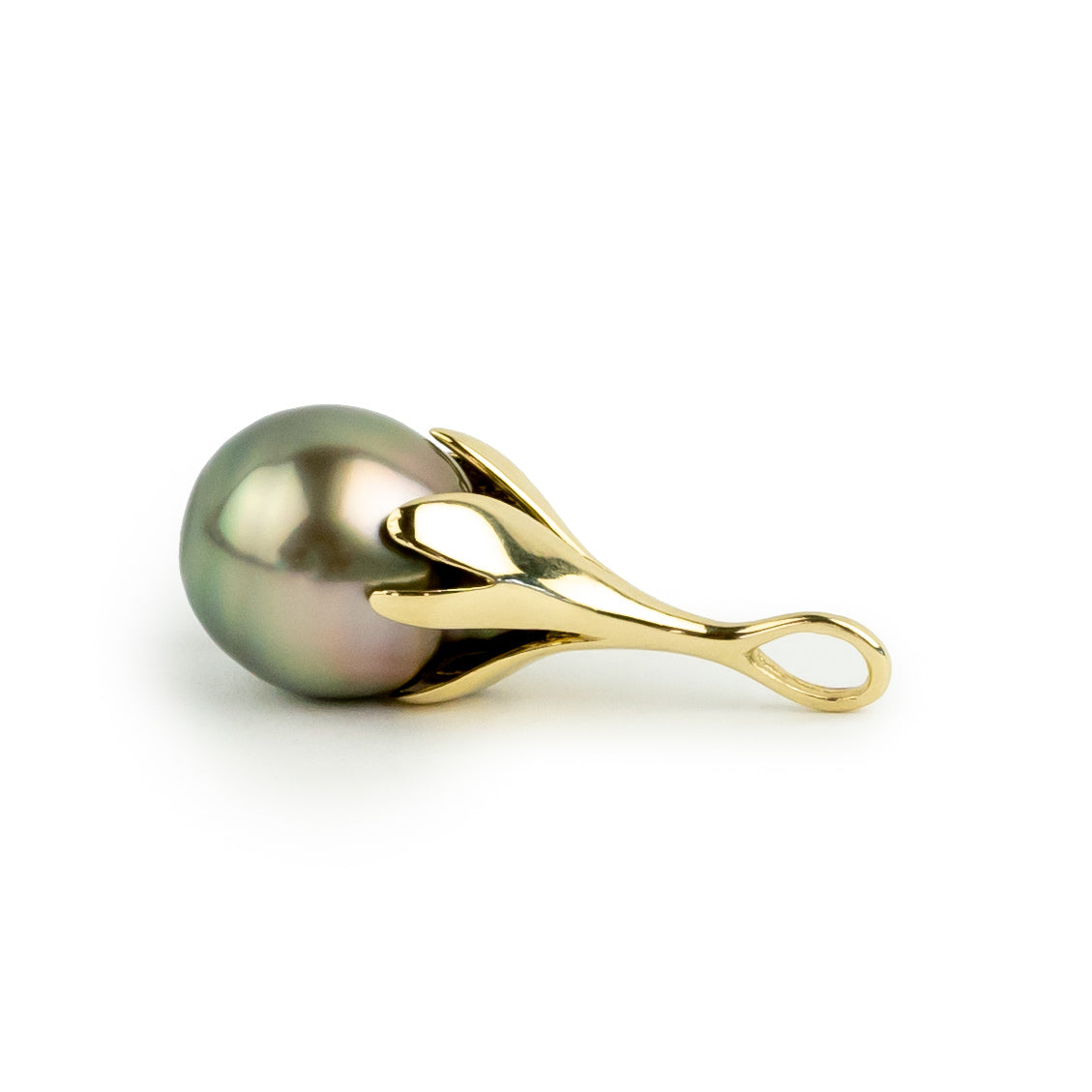 Golden Pink Green 9.5mm Drop Tahitian Pearl Pendant