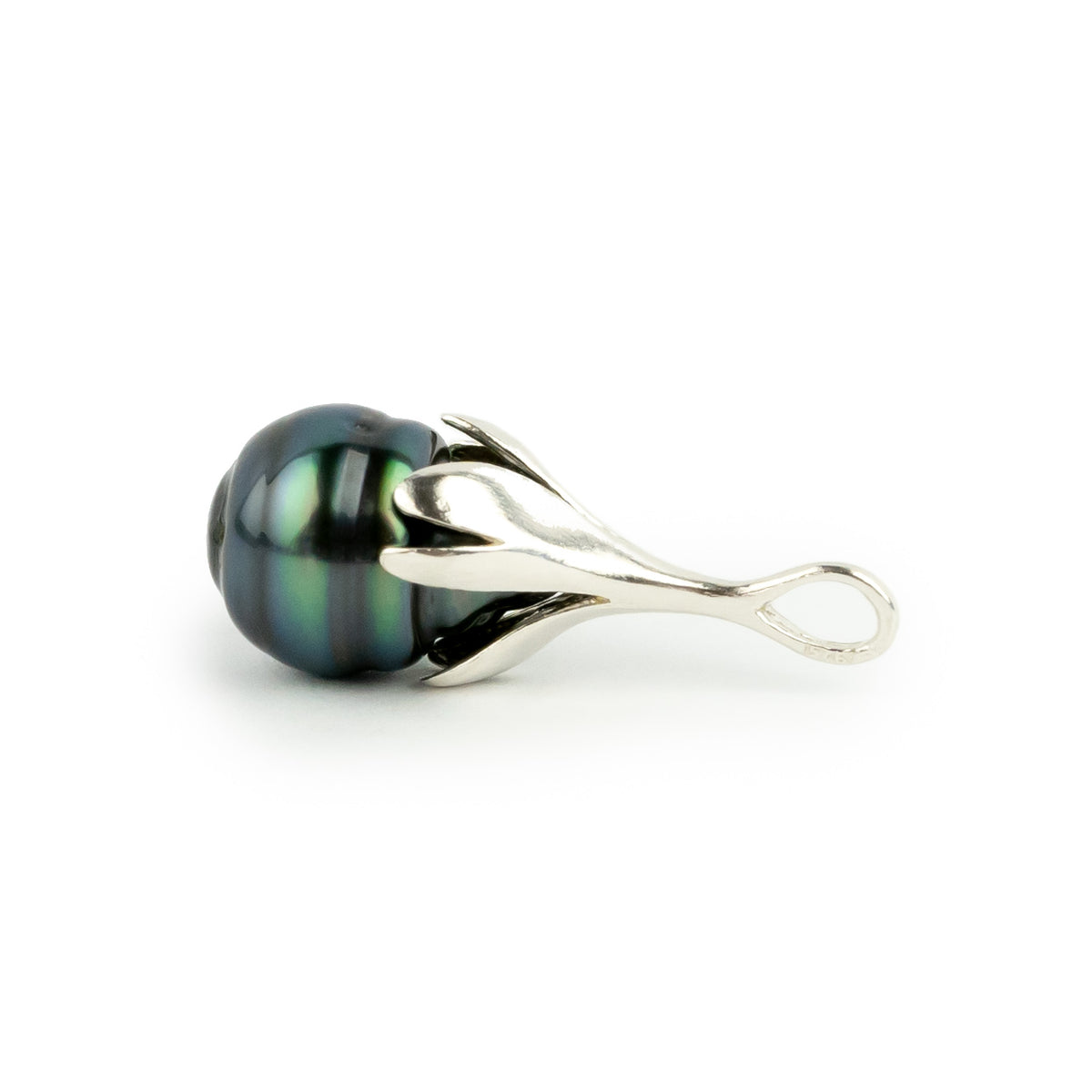Ocean Blue 9.2mm Circled Drop Tahitian Pearl Pendant on Sterling Silver